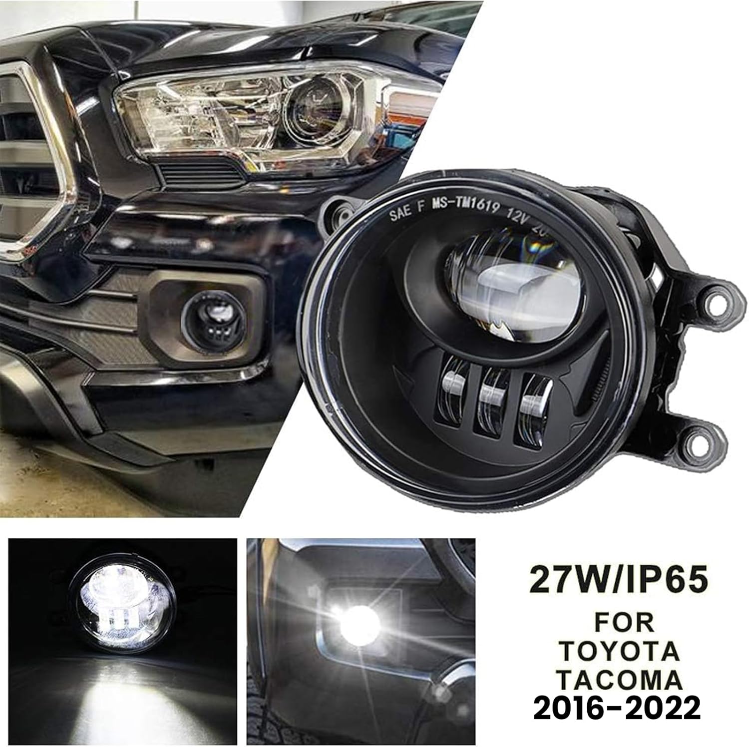 LED Fog Lights Compatible With 2016-2022 Tacoma, 2014-2022 Runner, 2014-2019 Tundra, Accessories Truck Driving Lamps Assembly Replacement w/Bracket 2 pcs (Black)