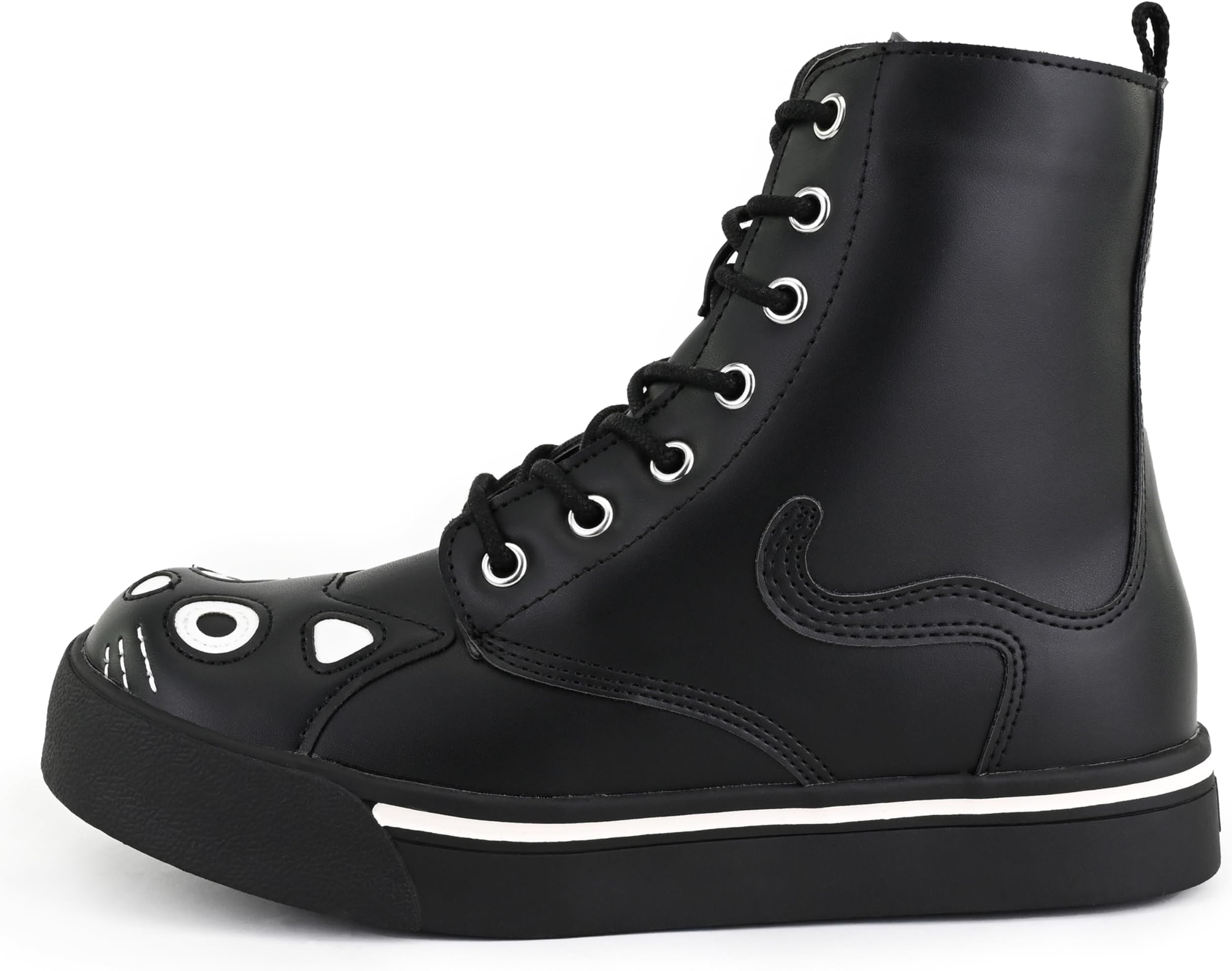 Black Kitty Cat Boots For Women, Faux Leather Lace Up Goth Boots