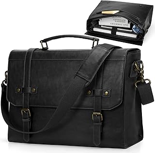 RAINSMORE Mens Messenger Bag 17 Inch Waterproof Vintage Leather Laptop Bag