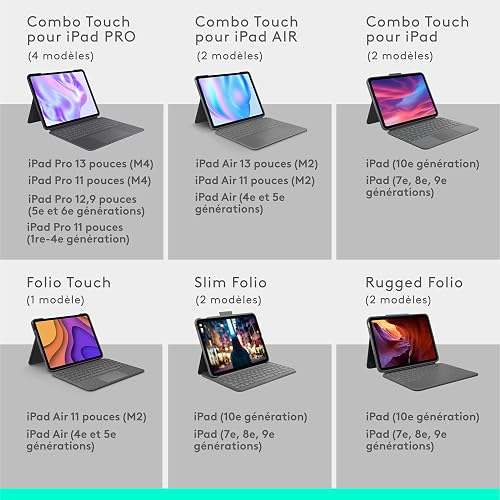 Logitech Combo Touch, étui clavier pour iPad Air 13 pouces (M2, M3 et M4) (2024, 2025 et 2026) - rétroéclairé amovible avec support, saisie confortable, mode multi-usage, Français AZERTY - Gris - 6