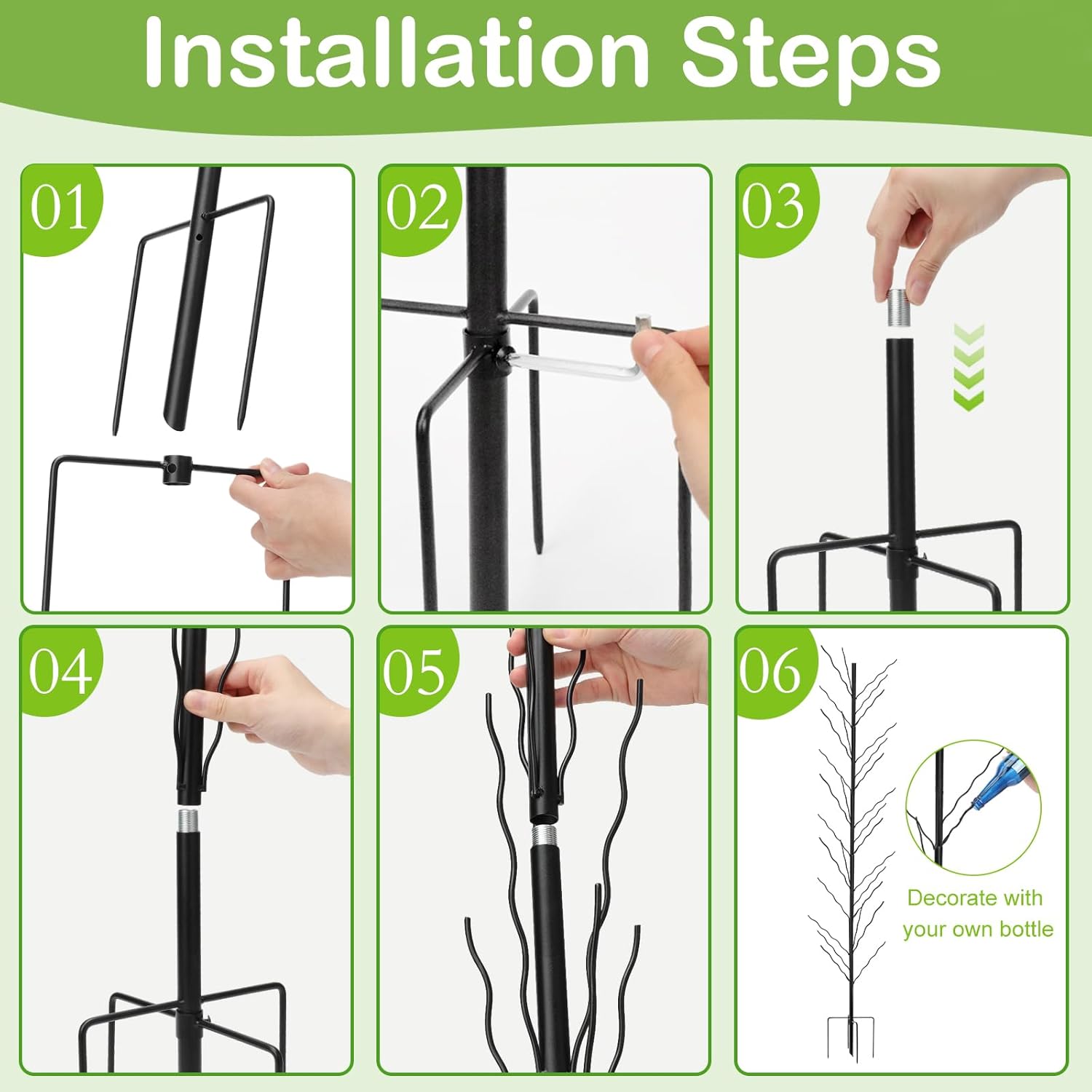 1 Pcs Tall Wine Bottle Tree 30 Wine Bottle Tree Outside 70.8 Inch Christmas Bush Colorful Holder Artificial Black Metal Trees Garden Decorative for Wedding Outdoor Decor