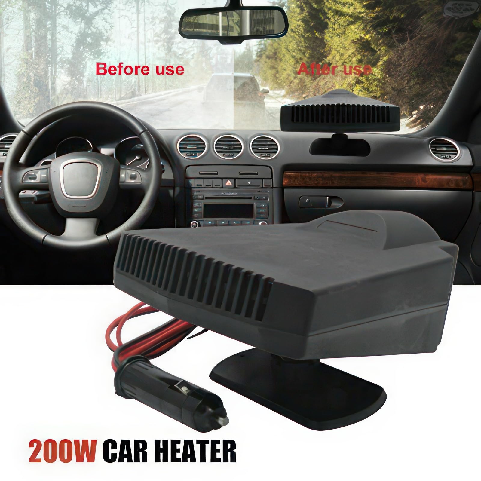 Baceyong Auto Heizlüfter, 200W Auto Heizung 12V Zigarettenanzünder, 2-In-1 Anti-Beschlag Windschutzscheibe Demister Fenster Defroster Lüfter Enteiser, Mini-Heizung mit Luftreinigungsfunktion