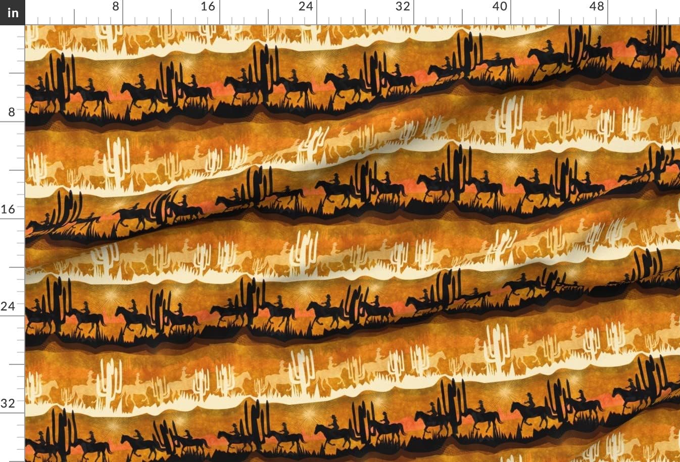 Spoonflower Fabric - Sunset Western Cowboy Horseback Riding Earth Tones Silhouette Printed on Chiffon Fabric by The Yard - Sewing Fashion Apparel Dresses Home Decor