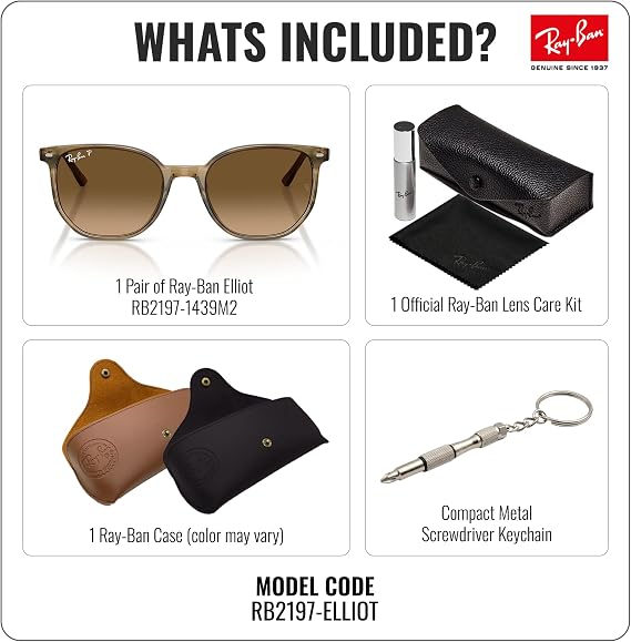 Ray-Ban RB2197 ELLIOT Square Shape Sunglasses with Official Eyewear Kit