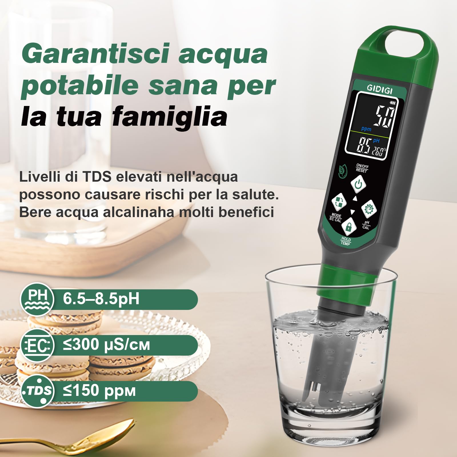 Misuratore di pH digitale 4 in 1 tester PPM per acqua EC TDS temp penna per test qualità dell'acqua idroponica piscina
