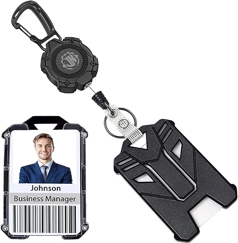Portatarjetas retráctil, llavero retráctil resistente con mosquetón de aleación de zinc, soporte para tarjetas de identificación táctica, cable de