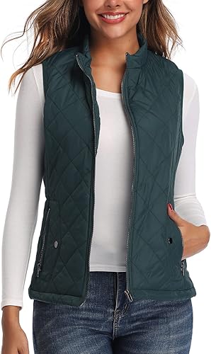 Vista 2 de LONGKING Chaleco de mujer, cuello alto, ligero, con cremallera, acolchado para mujer