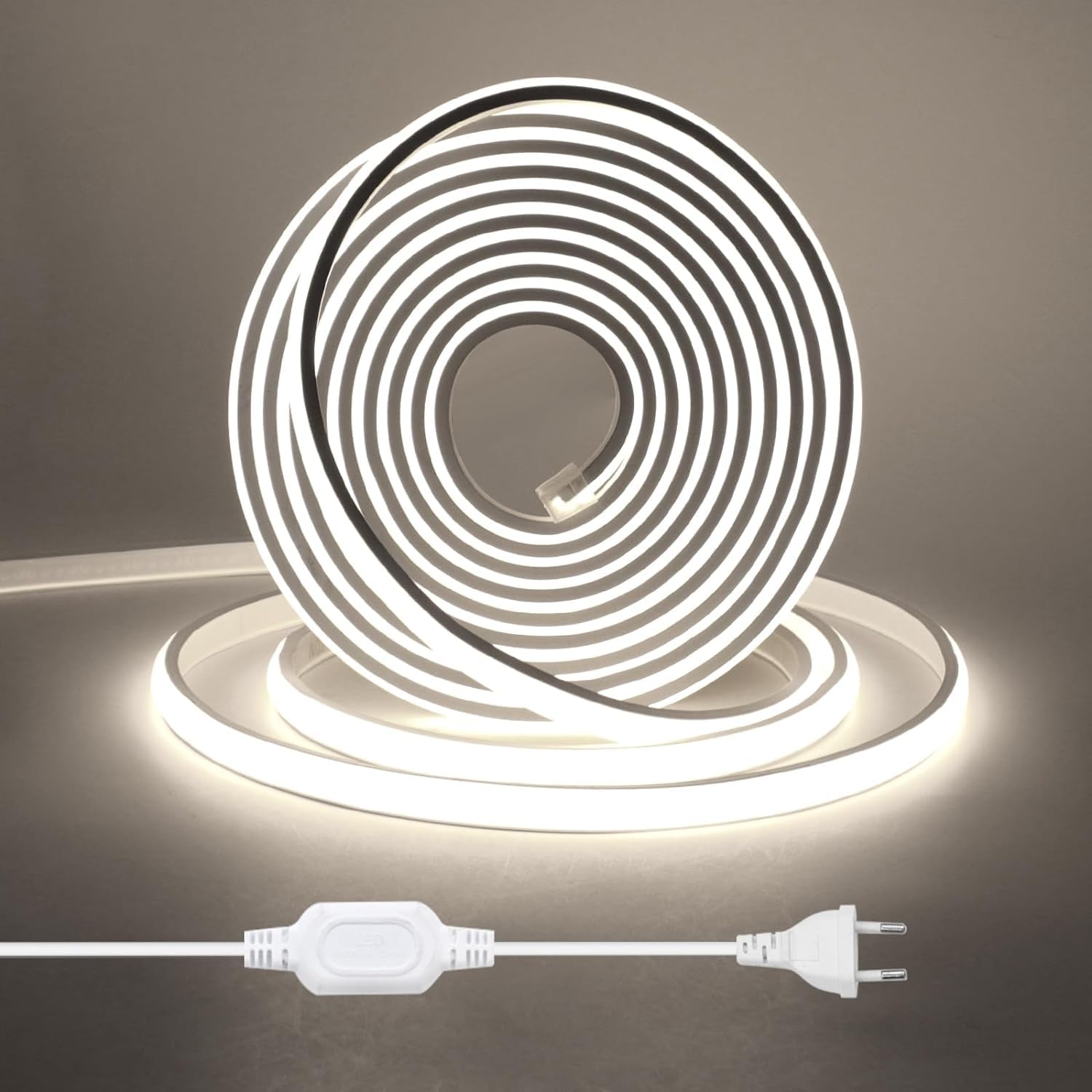 Tira de LED COB 2m, Flexible Tiras de Neón 220V con Cable de Alimentación, Cada Corte de 50cm, 288LEDs/m Blanco Frío Luz de Cuerda de Alto Brillo para decoración de Navidad e iluminación
