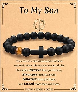 Christmas Christian Gifts for Men Dad, Baptism Religious Cross Bracelet for Man Him Son Grandson Dad Father Brother Godfather Grandfather Grandpa Husband, Inspirational Faith Based Jesus Bracelets