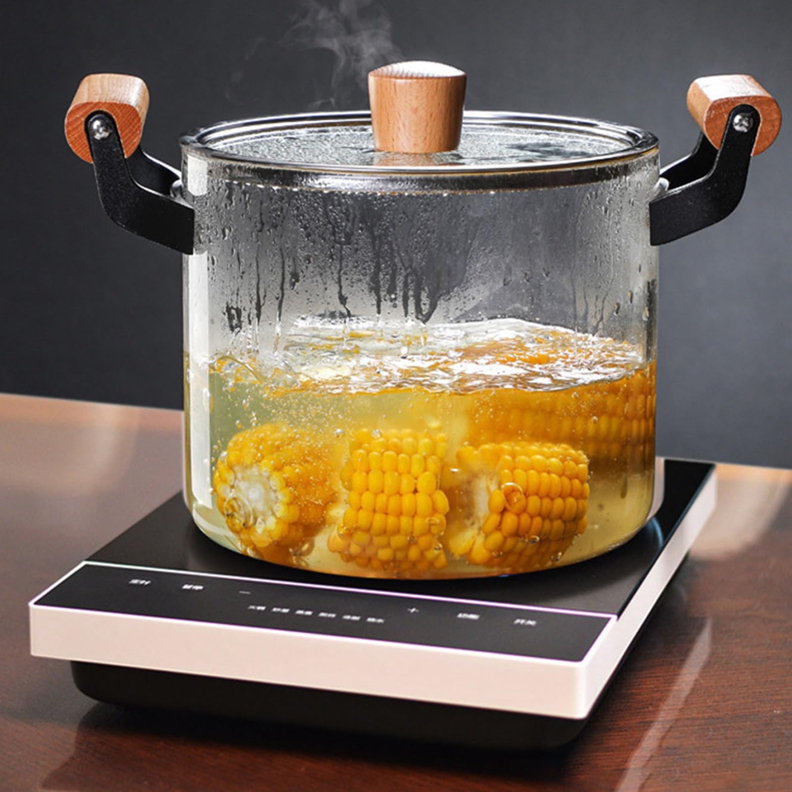 Olla de vidrio con tapa, olla transparente de doble asa, olla de vidrio for microondas a fuego lento, ollas de vidrio universales resistentes al calor, ollas transparentes for cocinar, for cocinar sop
