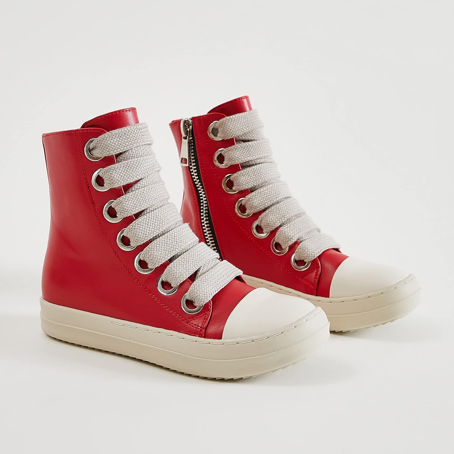 MOFEEDOUKA Womens High Top Sneakers Thick Shoe Laces PU Leather Comfort Platform Walking Shoes with Zipper - Image 2