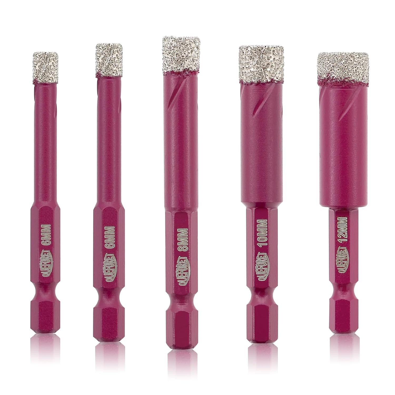 Diamond Drill Bits Set - 5pcs 6/6/8/10/12mm Dry Hole Saw Kit for Drilling Ceramic Porcelain Tile Marble Granite, Quick Change Hex Shank