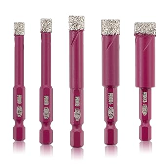 Diamond Drill Bits Set - 5pcs 6/6/8/10/12mm Dry Hole Saw Kit for Drilling Ceramic Porcelain Tile Marble Granite, Quick Change Hex Shank