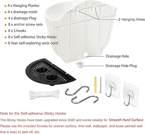 Miniatura 10 de ORIMERC Macetas de pared para plantas de interior, macetas colgantes de pared para barandillas de porche, macetas de balcón, macetas colgantes de