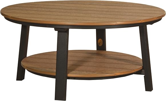LuxCraft Deluxe Poly Round Outdoor Coffee Table, Two Tier Coffee Table, Round Conversation Tables for Outside Patio with Lower Shelf - Amish Made in USA Antique Mahogany & Black
