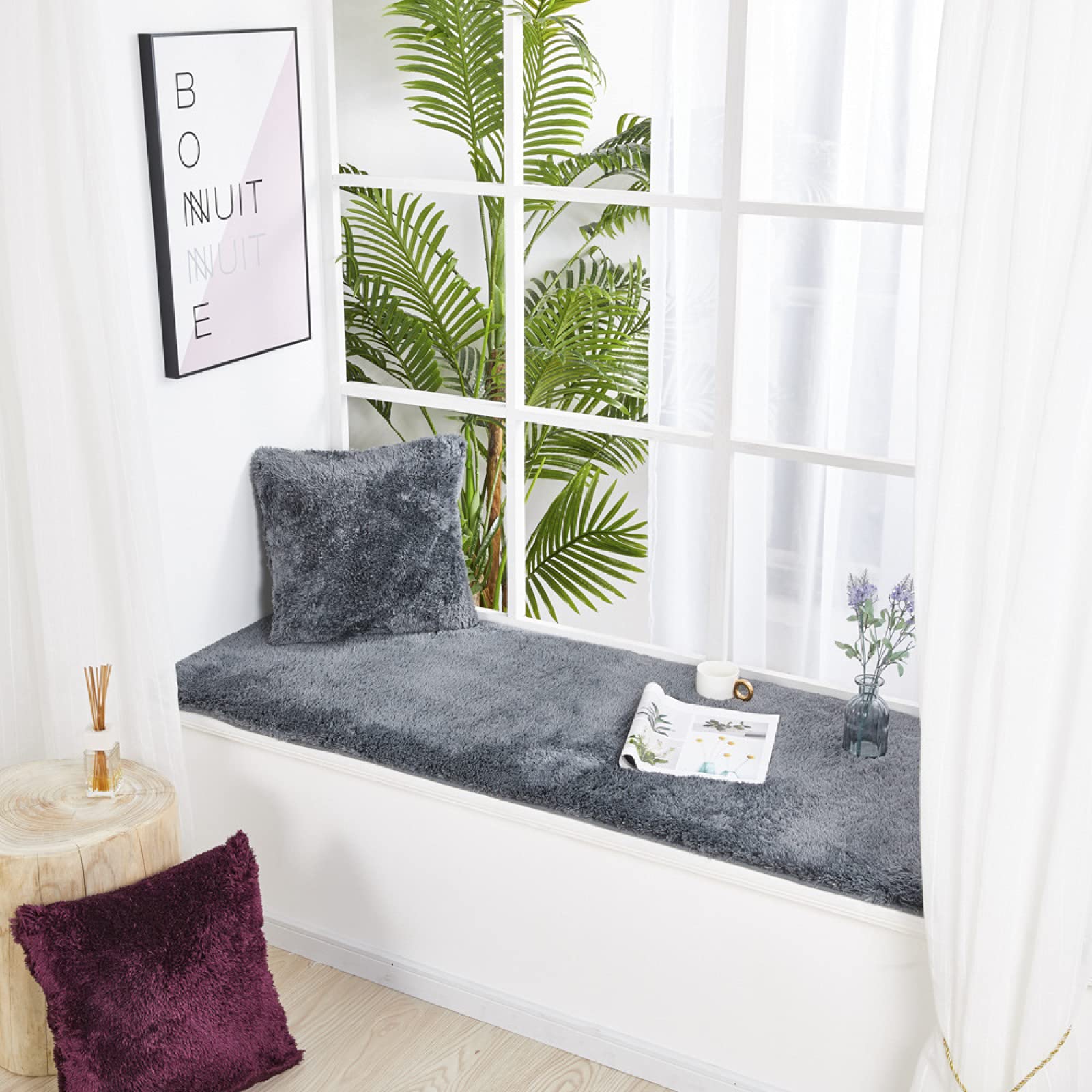 Coussin de baie vitrée lavable 70x180 tapis banquette intérieur gris