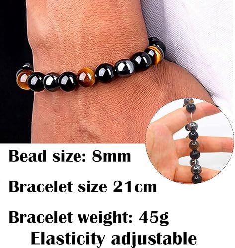 Miniatura 5 de Lava Rock Bracelets Tiger Eye Necklace for Men, Hematite Cross Rosary Necklace Triple Protection Healing Crystal Jewelry Gifts for Dad Grandpa