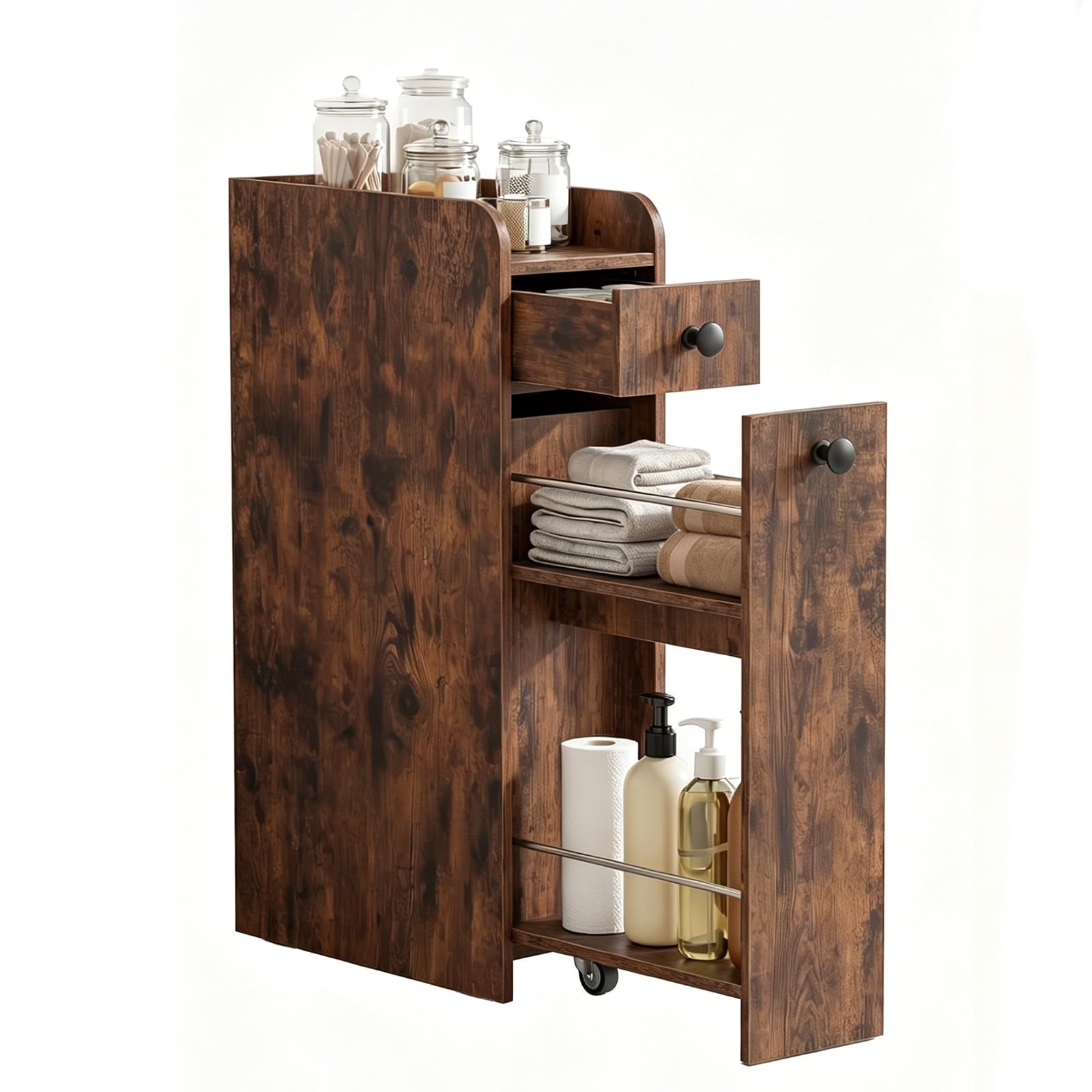 Tangkula Slim Bathroom Storage Cabinet in Rustic Brown