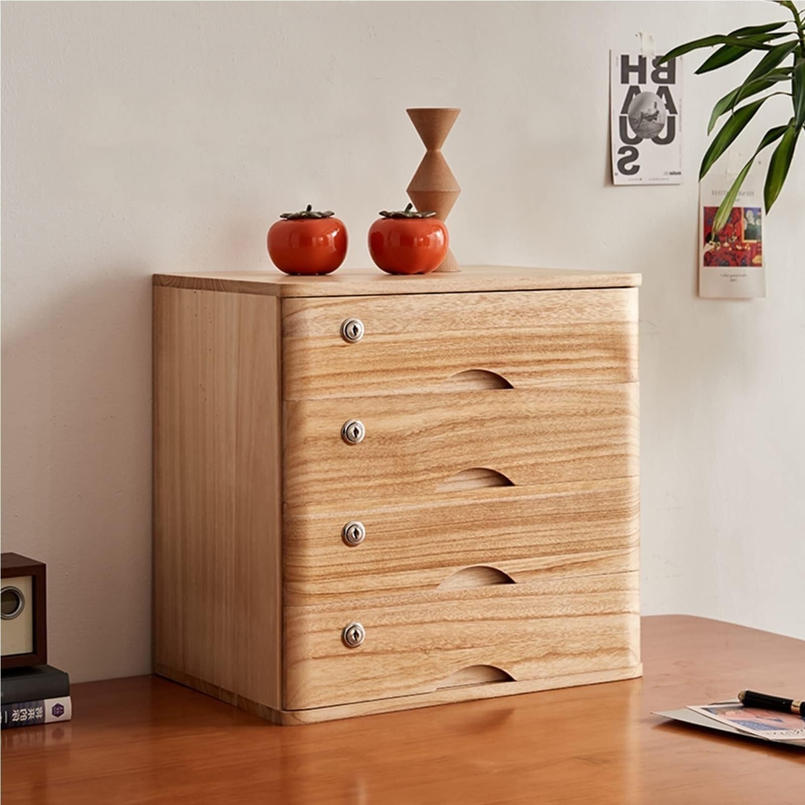 SaryEdge Solid Wood Desktop File Cabinet Lockable 4 Layer nizer Box for Office Supplies & Desk Accessories Fi,C-4 layer