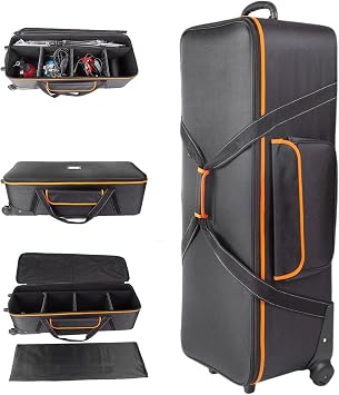 STUDIO Photo Equipment Trolley Carry Case Bag with Straps Padded Compartment Wheel, Portable for Light Stand Tripod Strobe Flash Umbrella Background, 102x37.5x27.5cm, KCX-12 ORANGE