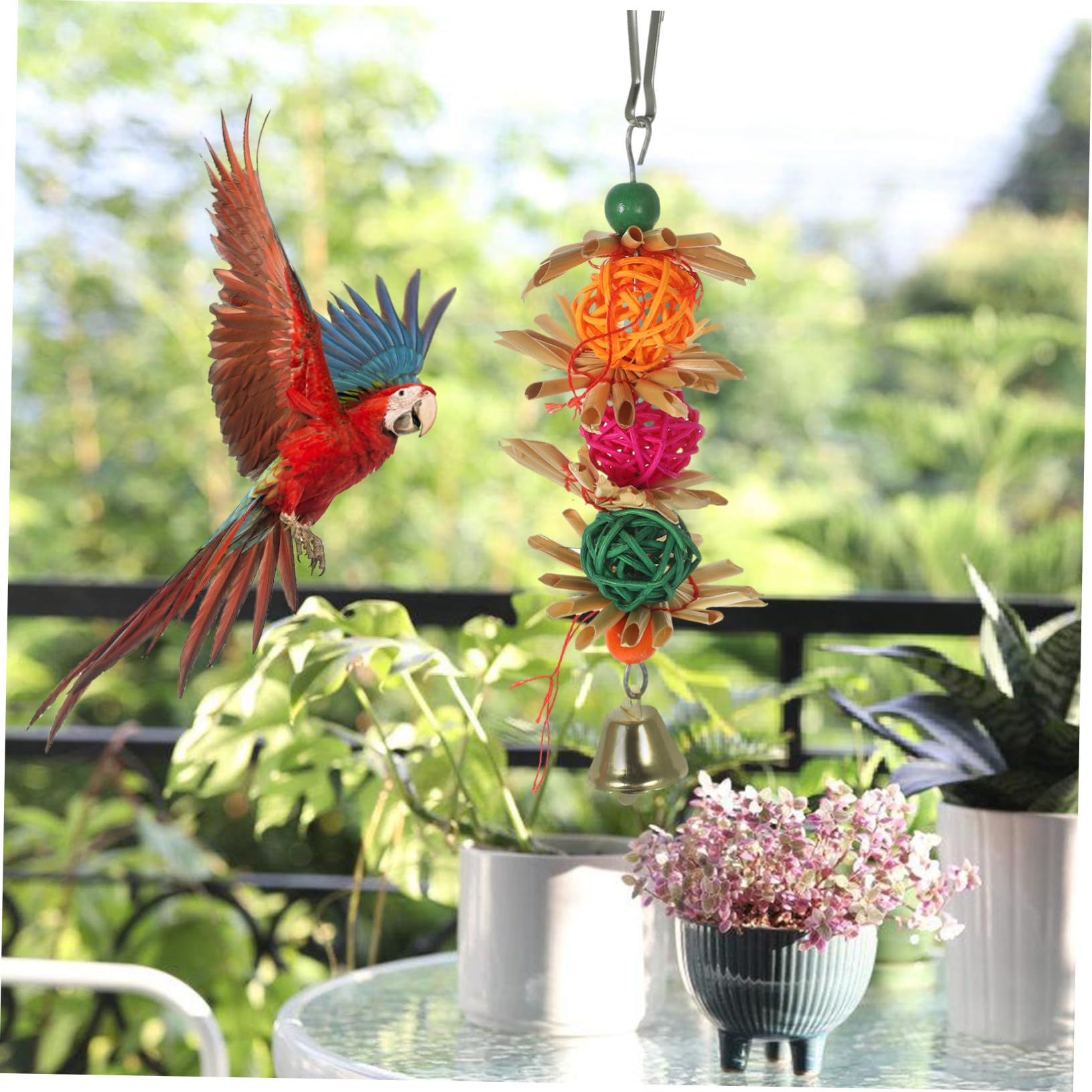 Jouet à Mordre pour Perroquet 2pcs en Rotin Suspendu de Boule, Jouets pour Oiseaux Petits et Moyens, pour Cockatiel et Perruche Couleur Aléatoire