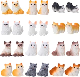 Mini Resin Cat Figurines 24 Pcs, Cute Realistic Resin Animal