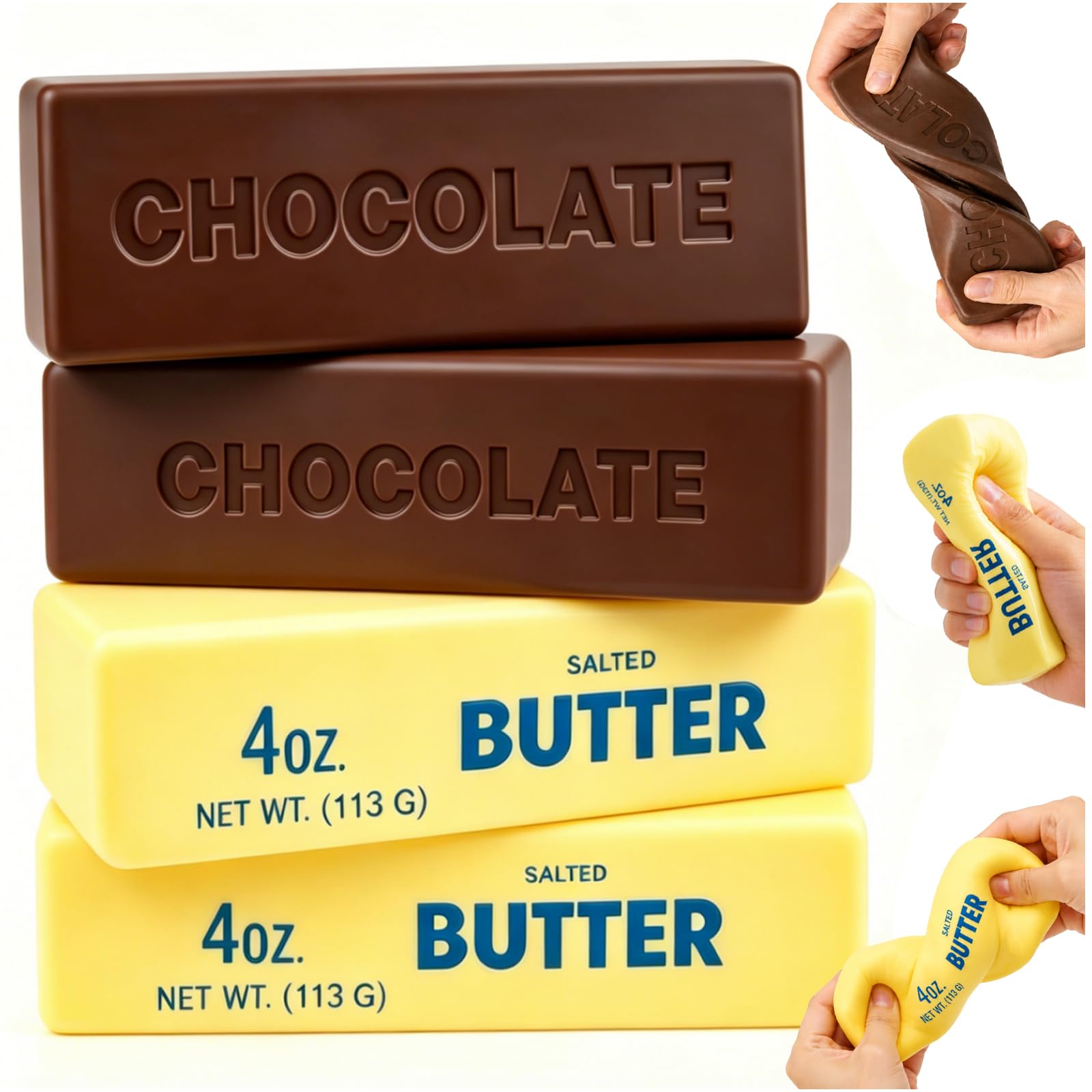 4PCS Butter Toy Soft Cheese Toy, Slow Rising Chocolate Strawberry Butter Stick Toy Sensory Stress Anxiety Relief, Adults ADHD Fidgets Toy for Home Office