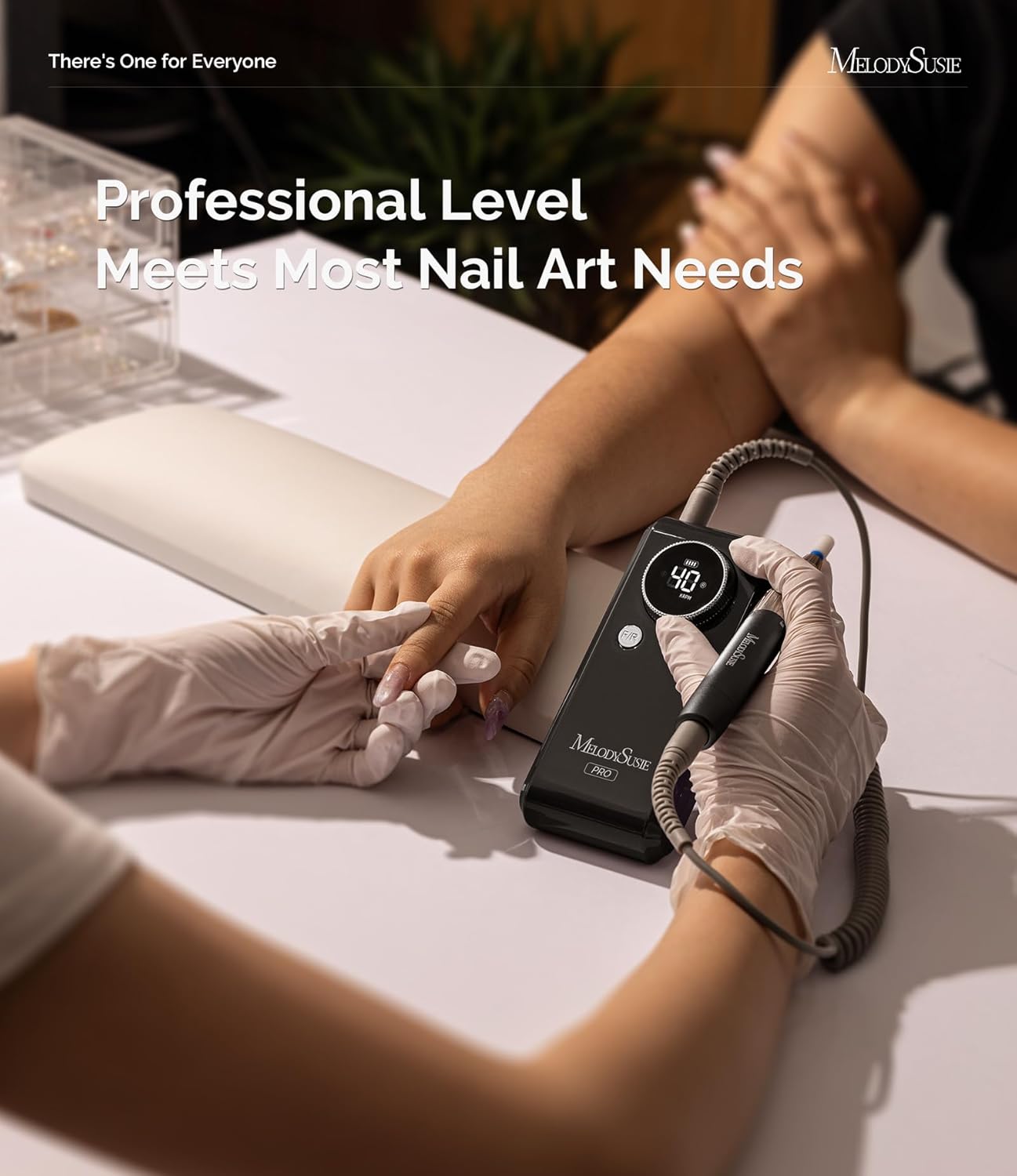 MelodySusie Professional Clip-On Rechargeable Nail Drill with Adjustable Built-in Stand and Premium Motor, MB420G 40000RPM E-File with Max Speed for All Manicure Shaping & Gel Removal for Salon Use