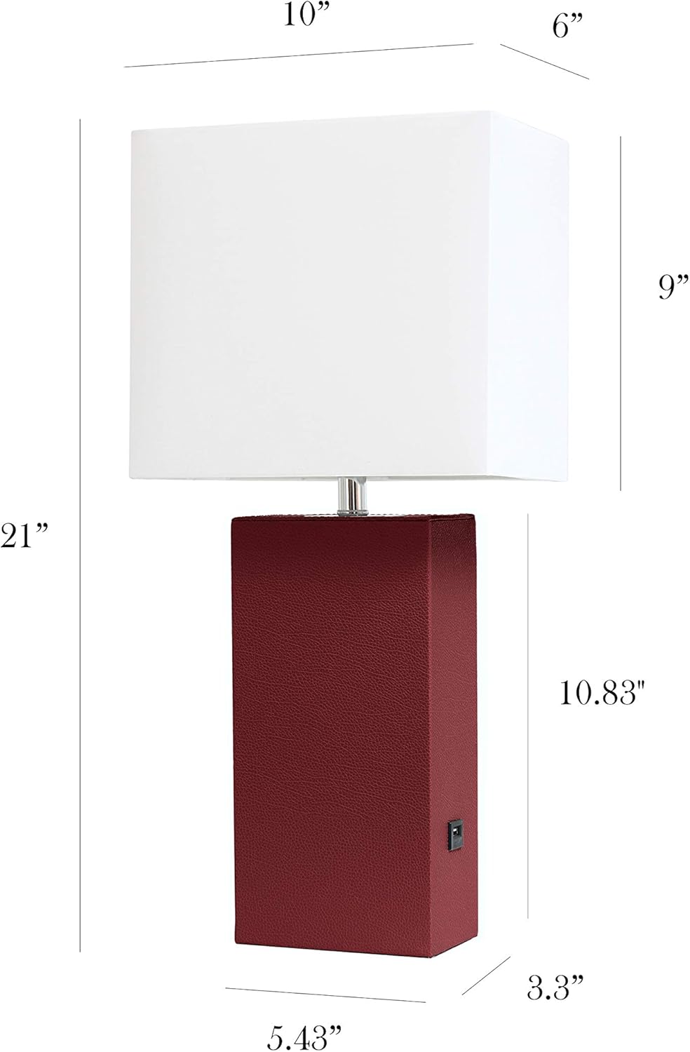 Elegant Designs LT1053-RED Modern Leather USB and White Fabric Shade Table Lamp, Red (Pack of 1)