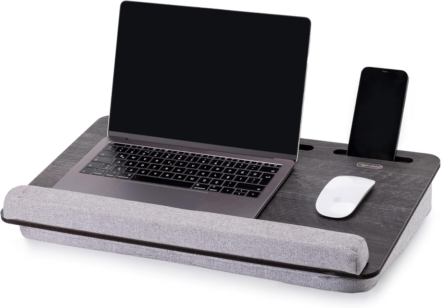 Vigo Wood Portable Laptop Desk – Lapdesk with Cushion, Laptop Stand for Bed, Lap Desk for Laptop and Lap Desk for Bed, Portable Desk for Lap top, Notebook Bed Tray (Black & Gray)