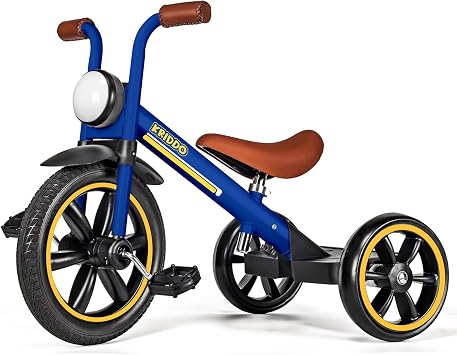 KRIDDO Tricycle for Toddlers 2-5 Years Rubber Front Wheel, Front Light