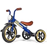 KRIDDO Kids 12 Inch Tricycle With Puncture Free Wheels, Front Light, Adjustable Seat - Gift for 2-5 Year Olds, Blue