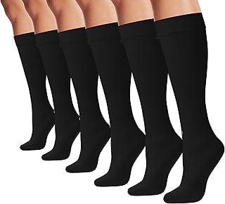 Winterlace Women's Trouser Socks, 6-Pairs Silky Knee High Nylon Dress Socks, Opaque Stretchy