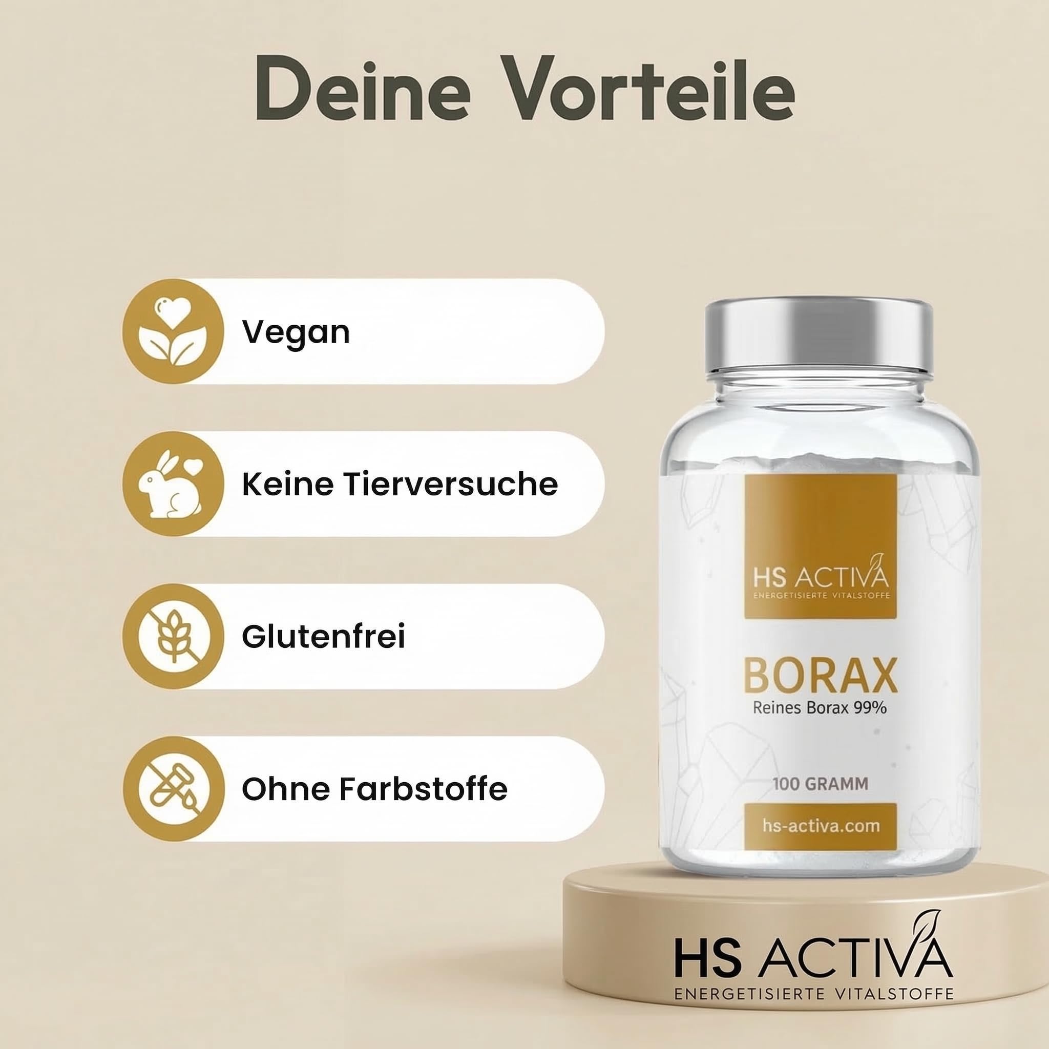 HS ACTIVA Borax 99,9% I Borsalz I Natriumtetraborat I 100 Gramm I Natürlich und Rein I Haushaltsmittel | Borax Pulver, Boron, natürlich, Haushaltsmittel, hohe Reinheit, vielseitig anwendbar