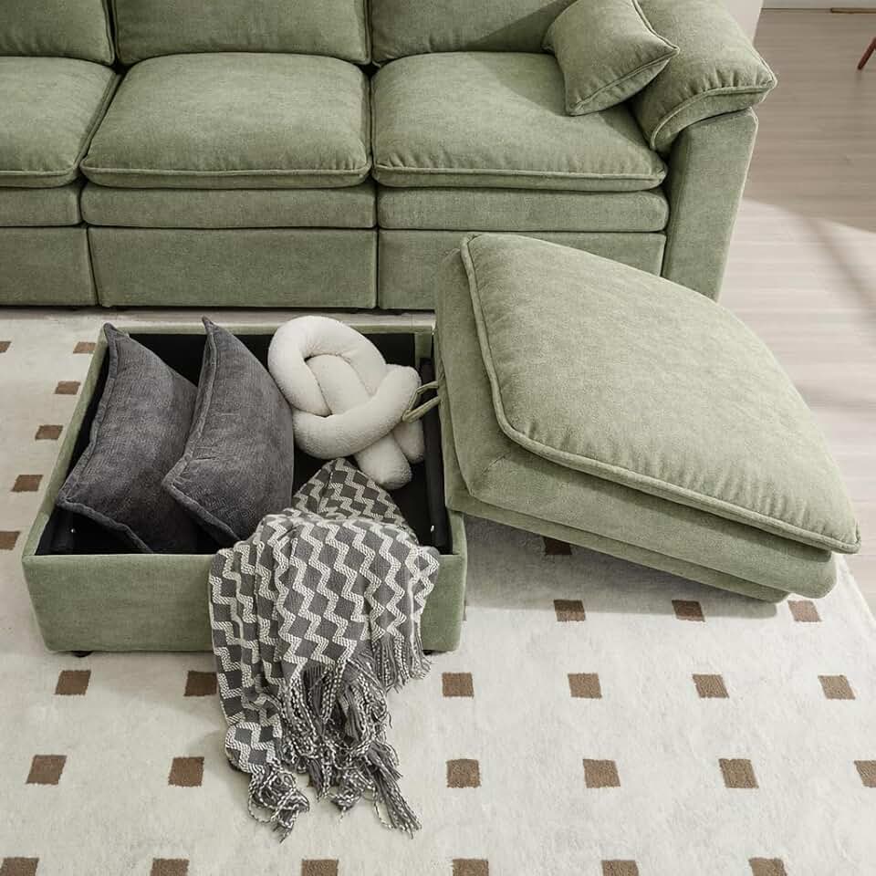 Sofá secional modular em forma de L, sofá com armazenamento otomano