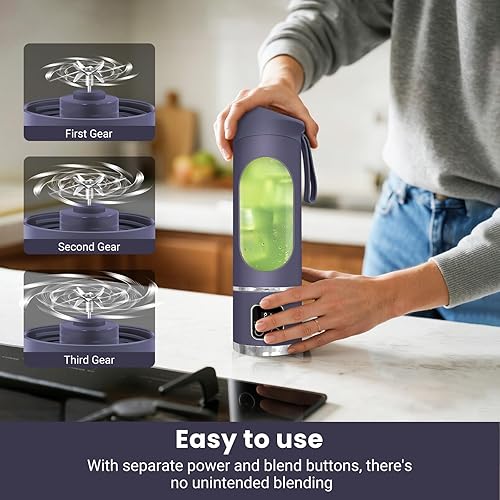 Miniatura 5 de Licuadora portátil personal eléctrica USB, exprimidor portátil de 16.9 fl oz, licuadora pequeña, mezcla, compacta, conveniente y versátil (morado)