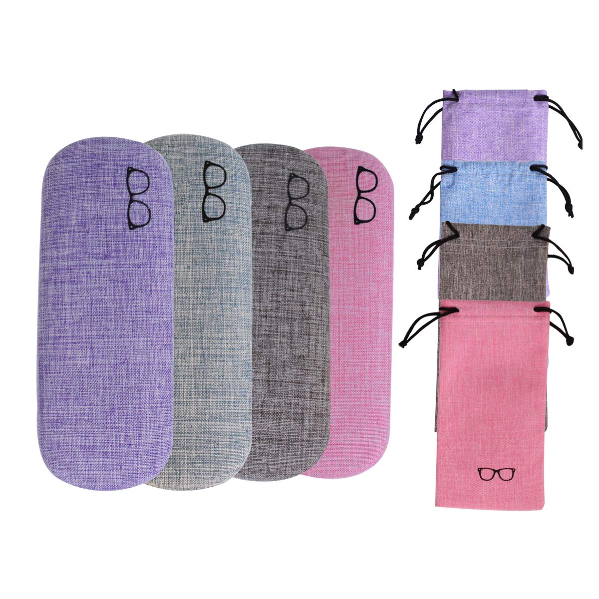 Baitaihem4 Pack Hard Shell Eyeglasses Case Portable Hard Spectacle Case with Protector Pouch Bag