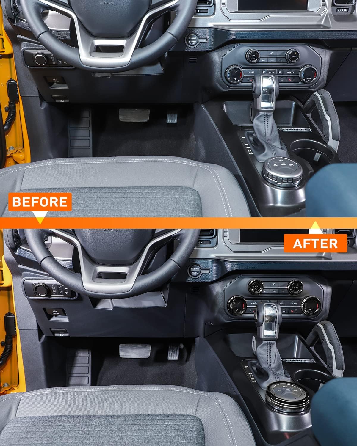Savadicar CKT01 Billet Aluminum Control Knob Trim Sets, Headlight/4WD/HVAC Climate Control Knob Ring Bezels, Air Conditioner/Radio Switch Cover for 2021-2025 Ford Bronco, Interior Accessories, Black image 4