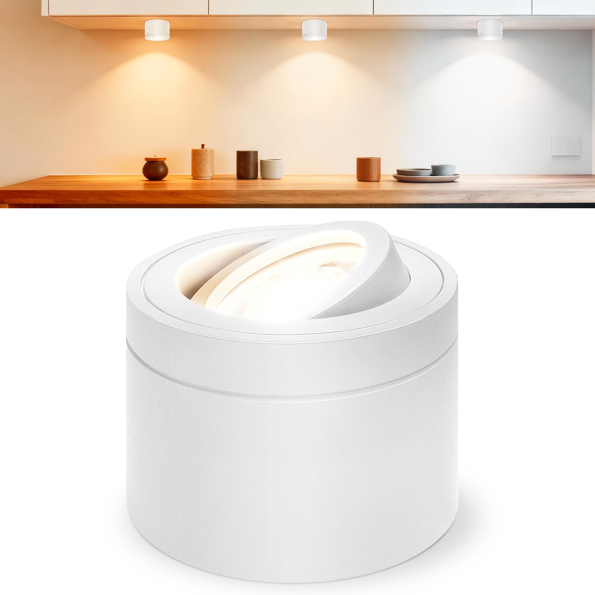 Laiebri Led Aufbauspots Weiß - 30° Schwenkbar Ø80x60mm Deckenstrahler - inkl. 6W 600LM Led Modul 230V 2700K/4000K/6500K Dimmbar Deckenspots - Aufbaustrahler - Aufputz Spots