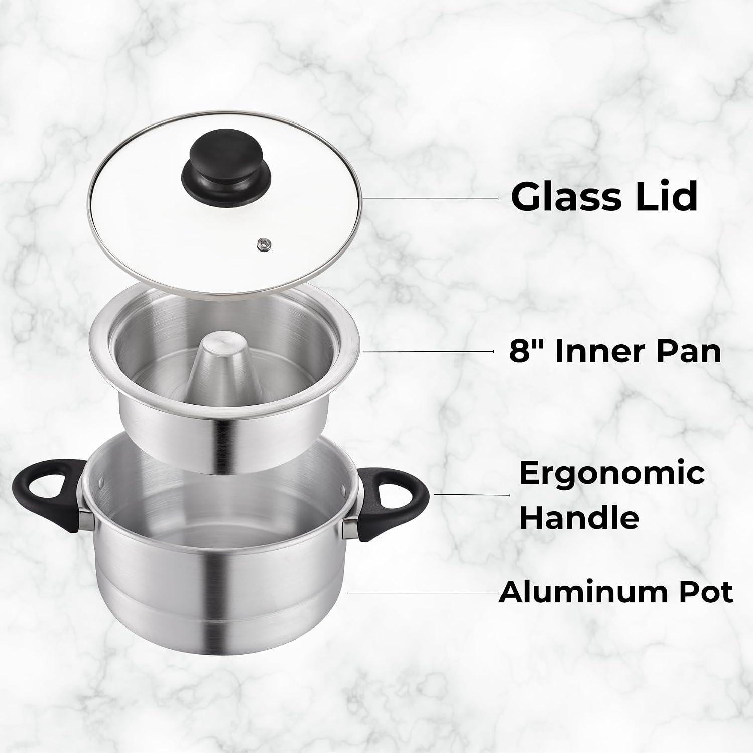 ARROYO Alunimun Flan Maker Double Boiler with Glass Lid 1.6 Liters/Baño de Maria