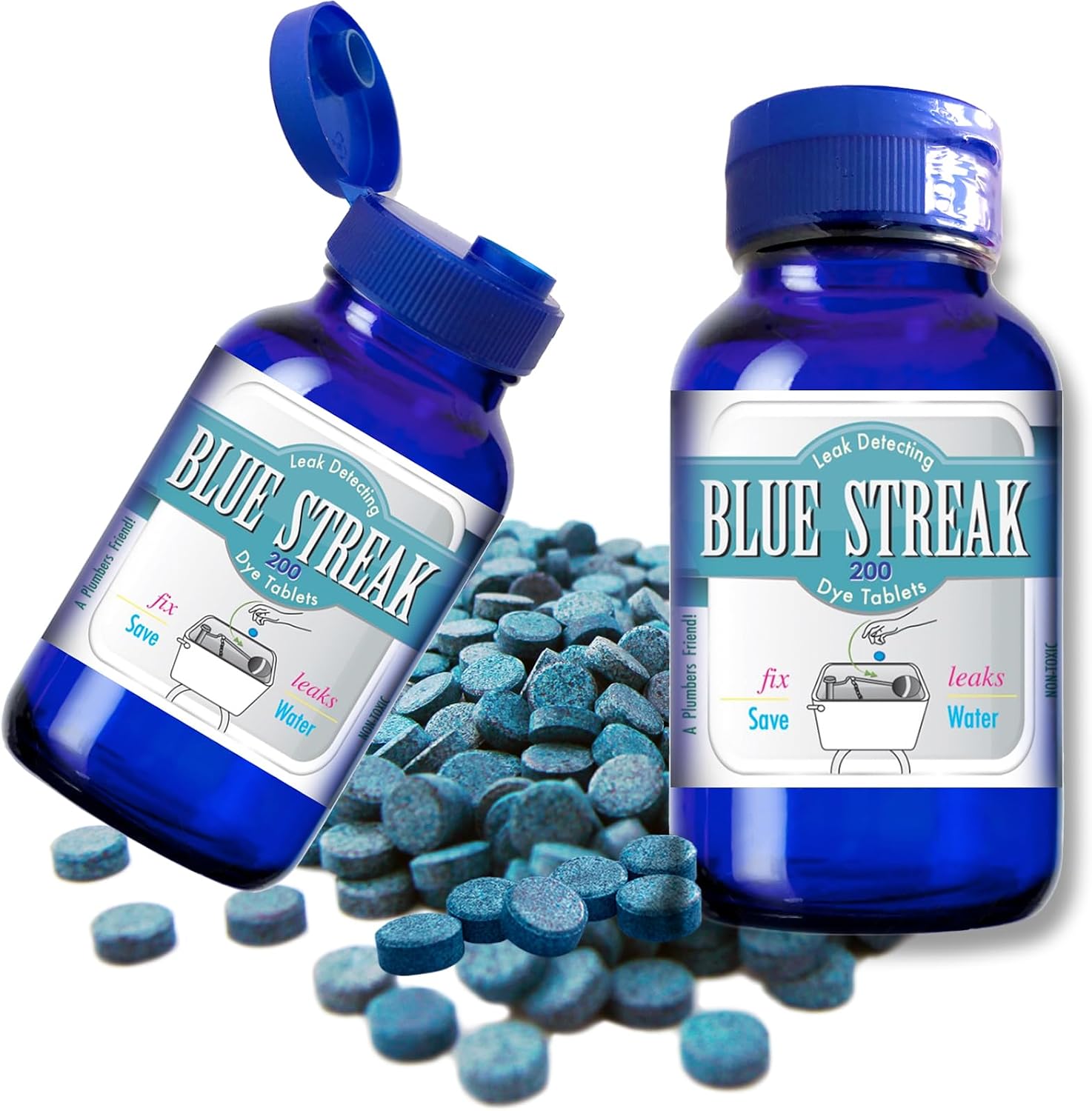 New Resources Group Blue Streak Dye-Tablets Bluing Silent Leak Detection Tabs Dissovable in Water, Toilet, Safe, non-toxic, bulk (1, 200)