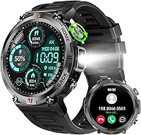 Vista 1 de Reloj inteligente militar para hombre con linterna LED, 1.45 pulgadas HD resistente reloj inteligente táctico al aire libre