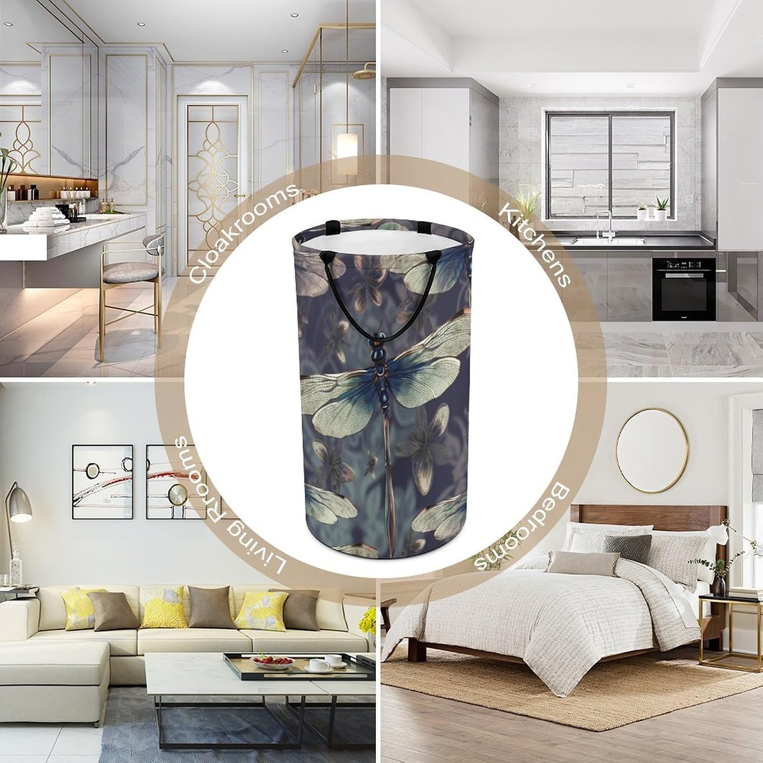 Large Laundry Hamper with Handles Dragonfly Pattern Laundry Basket Freestanding Waterproof Clothes Hamper for Living Room Bedroom Bathroom College Dorm