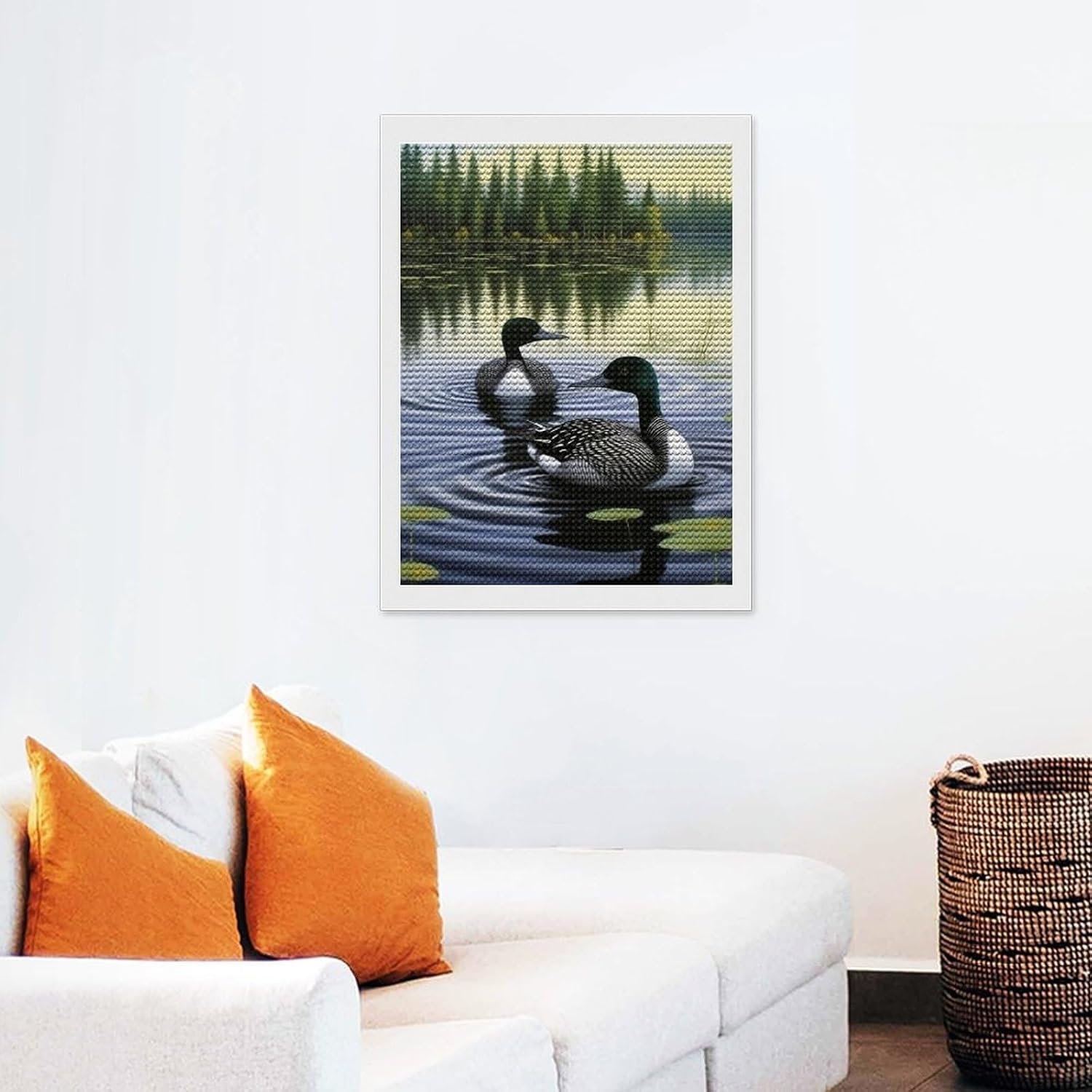 TEERMLLQWA Loons Swimming Lake Lily Pads Diamond Art Painting Art Paint by Numbers 5D Diamond Art Painting Kits DIY Home Office Wall Decor 12"x16"