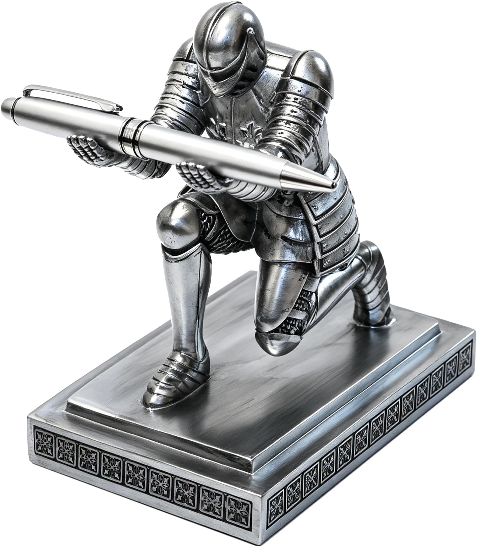 POPSOUQ Resin Soldier Executive Knight Pen Holder - Personalized Desk Accessory Pen Stand for A Gift - Decorative Pencil Holders Desk Organizer