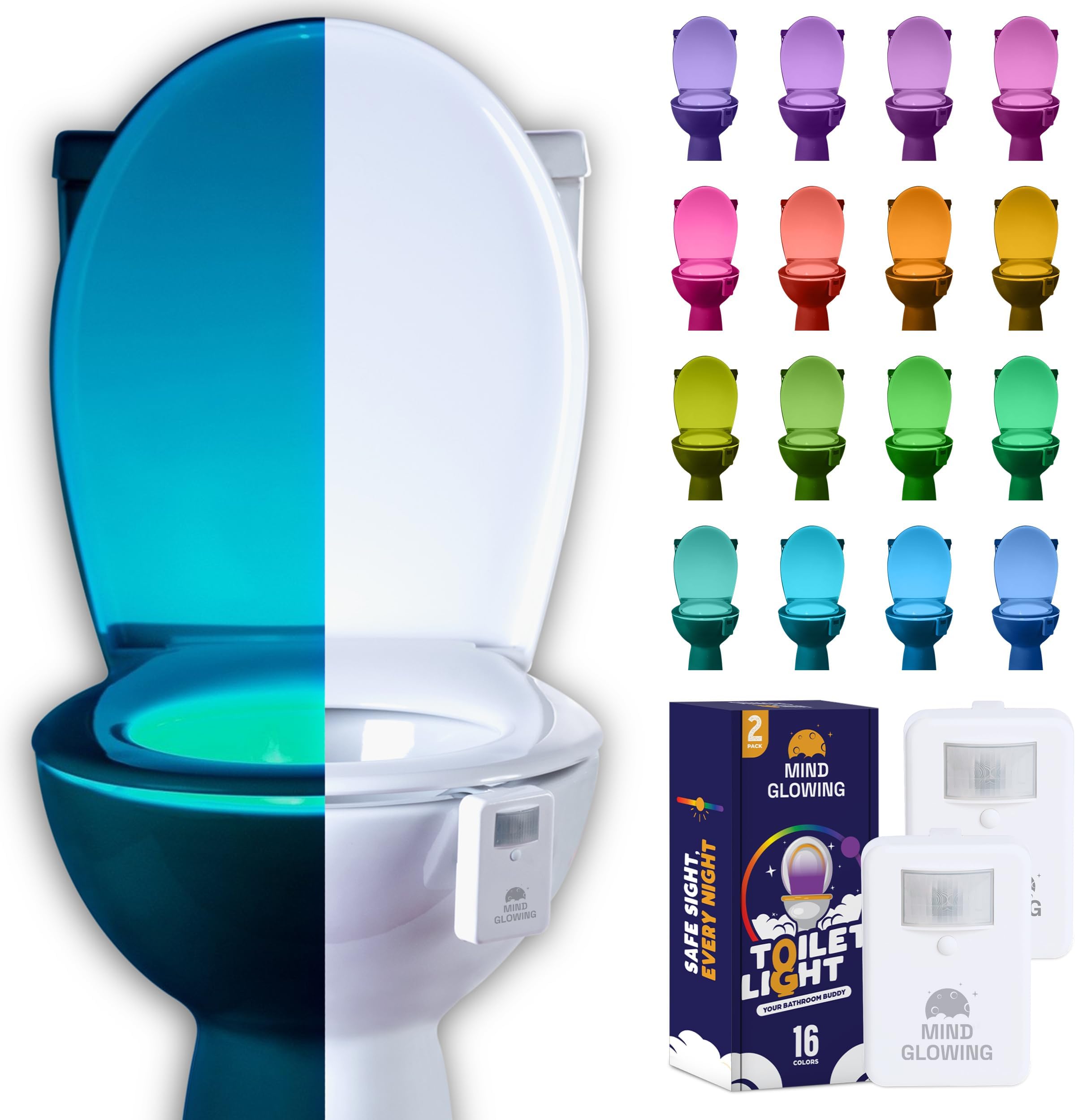 Mind-Glowing Toilet Bowl Night Light with Motion Sensor, Color Changing LED and Dimmer - Funny Christmas Gag Gift for Men, Women, Dad, Mom - 2025 Stocking Stuffers for Him, Her (2 Pack)