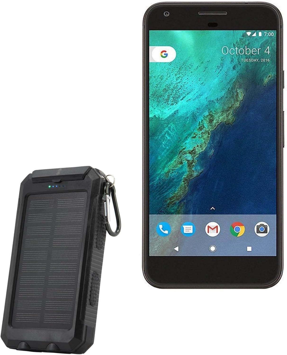 BoxWave Power Bank Compatible with Google Pixel – Solar Rejuva PowerPack (10000mAh), Solar Powered Backup Power Bank 10000mAh – Jet Black