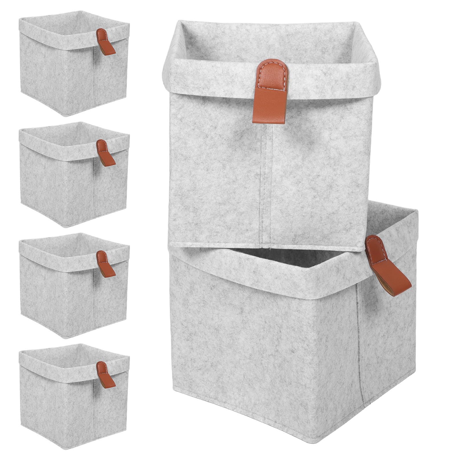 SUPVOX Cestas de Fieltro Plegables Gris Claro 6 Piezas, Cajas de Almacenamiento para Juguetes y Ropa, Organizadores con Anillas Colgantes para Estantes en Habitación Infantil