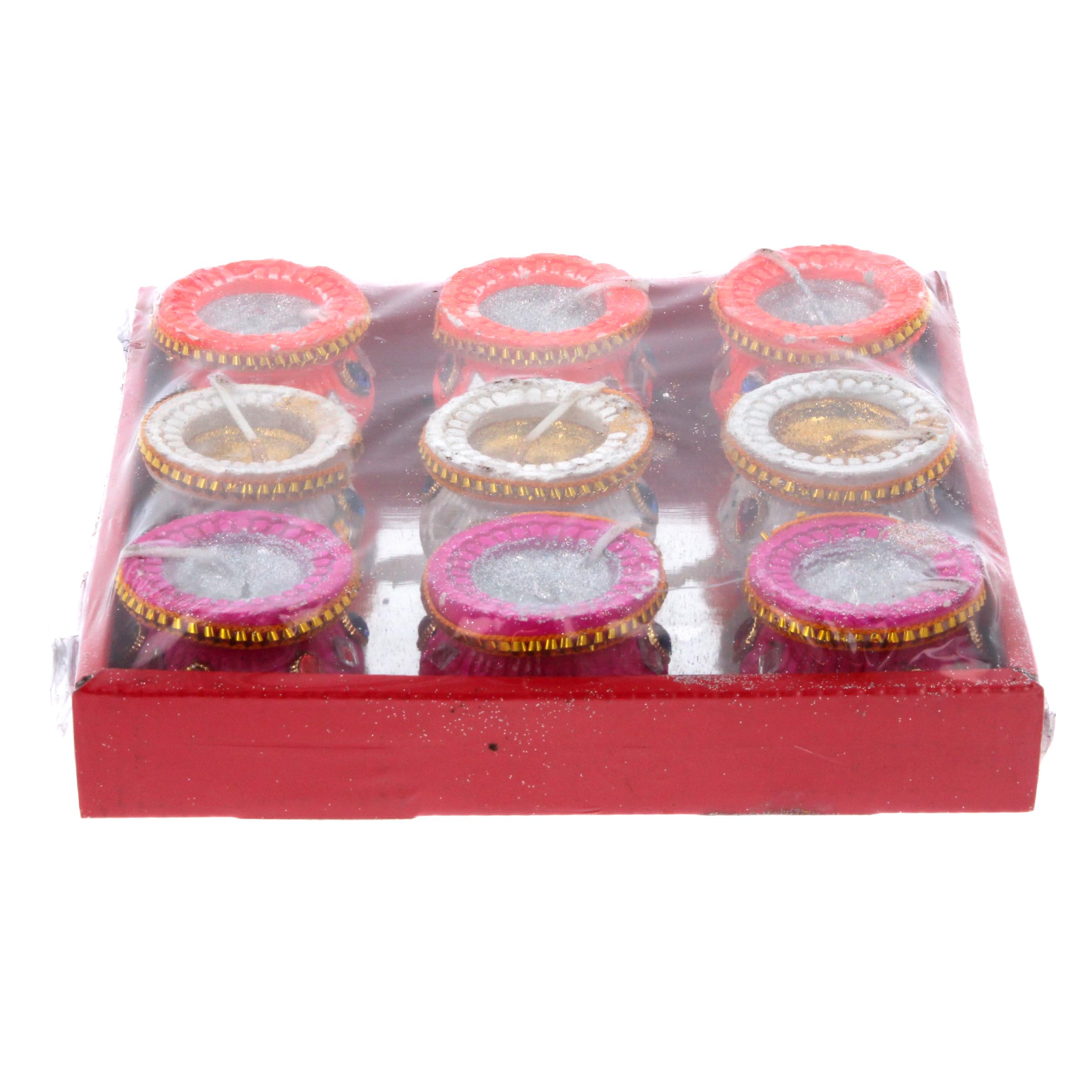 Clay Diya Diwali Wax Filled Matki Diva Indian Oil Lamp Painted Tea Lights Handmade Deepavali Decorations Diyas Hindu Festival for Home Navratri Pooja Mandir Rangoli Gifts (Set of 9)