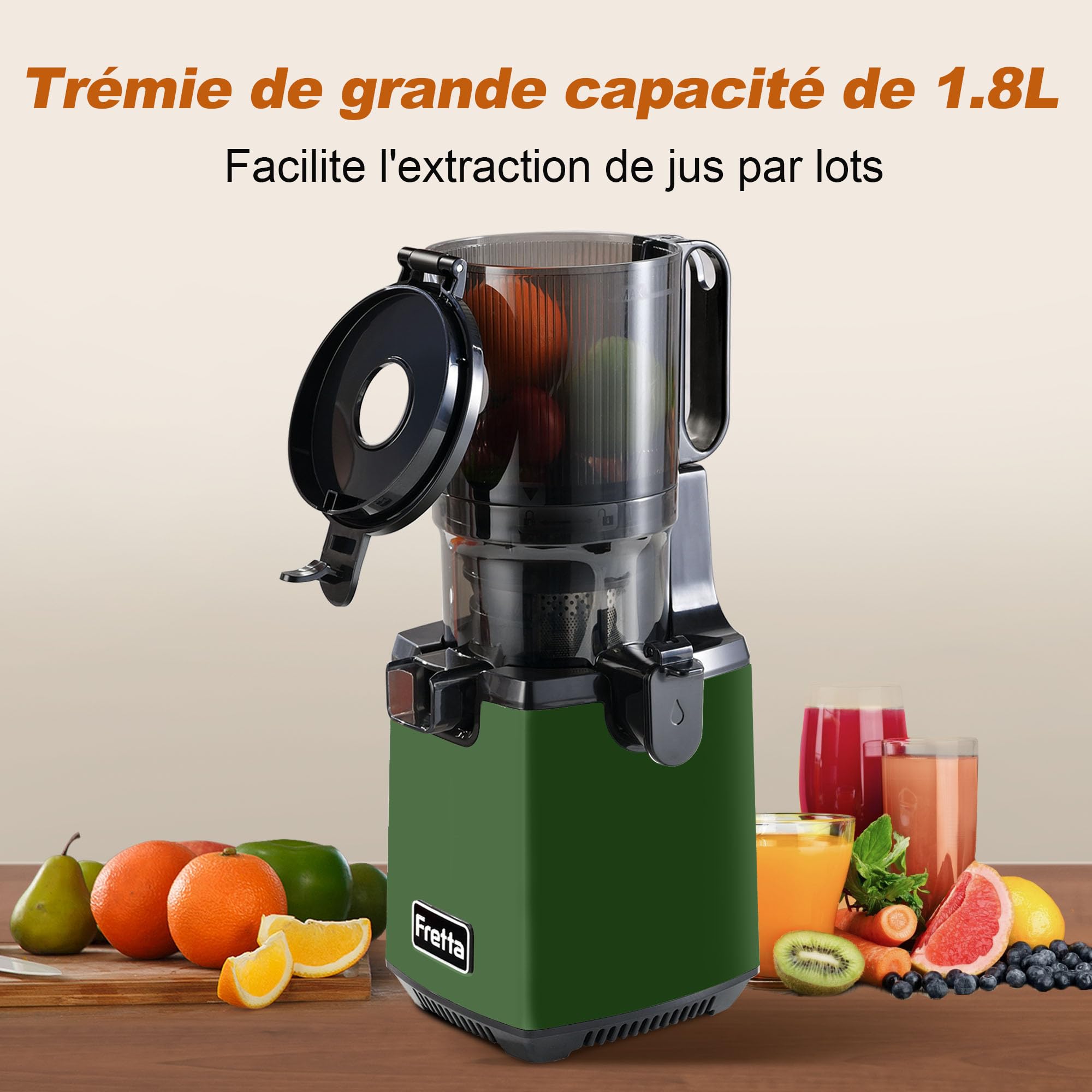 Fretta Extracteur à Mastication Lente 135mm Grande Goulotte (Vert)